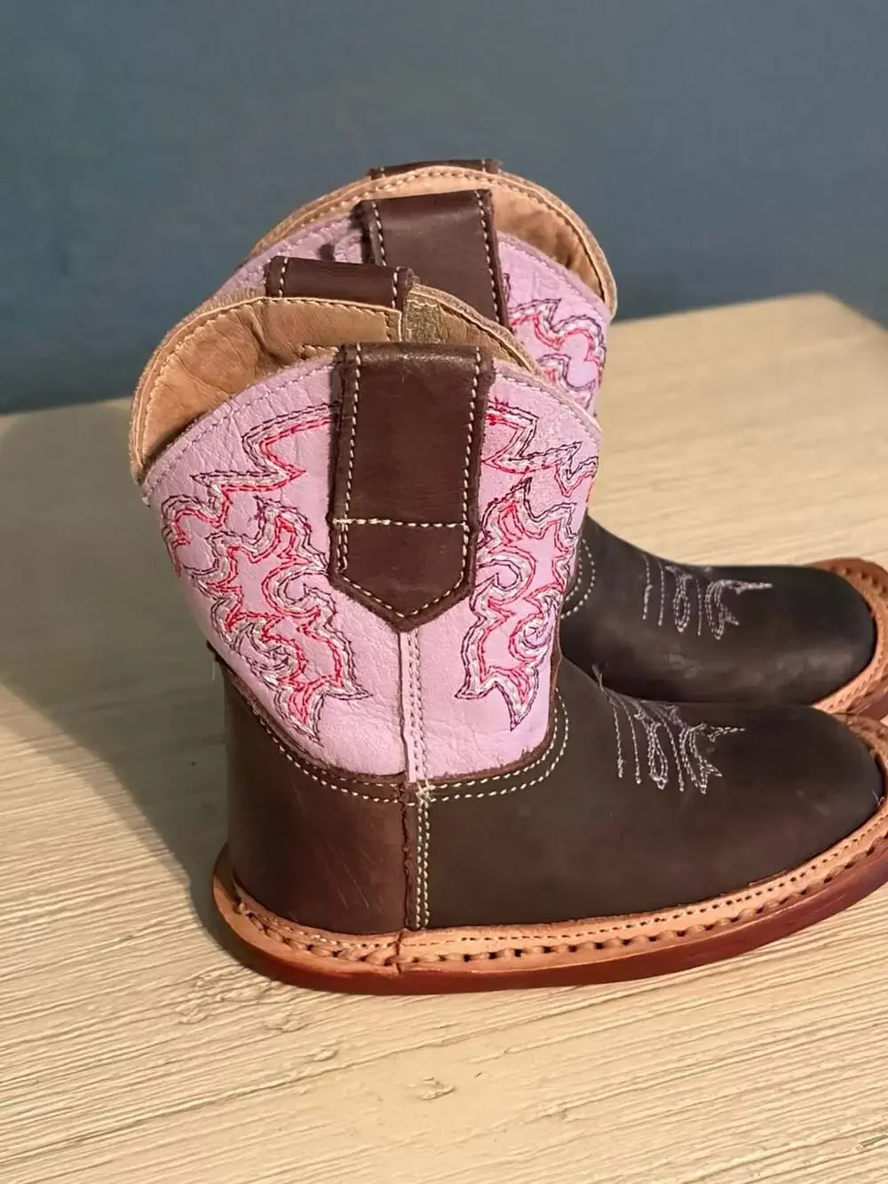 Roper Cowbabies Baby Toddler Brown Pink Square Toe Western Cowboy Boots Size 1